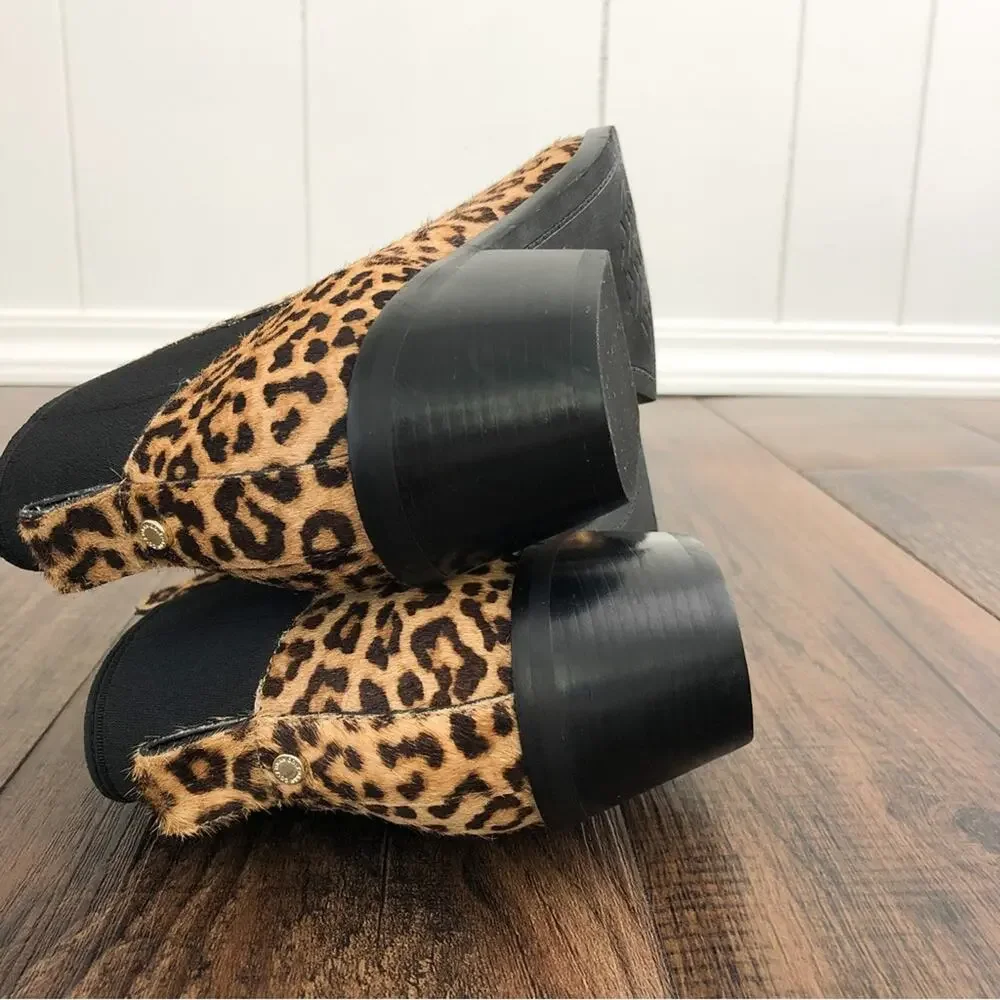 Cole Haan Ankle Bootie Leopard Print Pull On Boot Dyed Calf Hair Size 5.5
